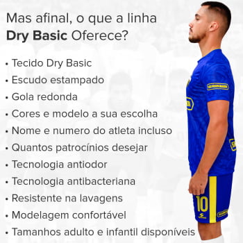 UNIFORME FUTEBOL PERSONALIZADO LINHA DRY BASIC / CAMISA + CALÇÃO